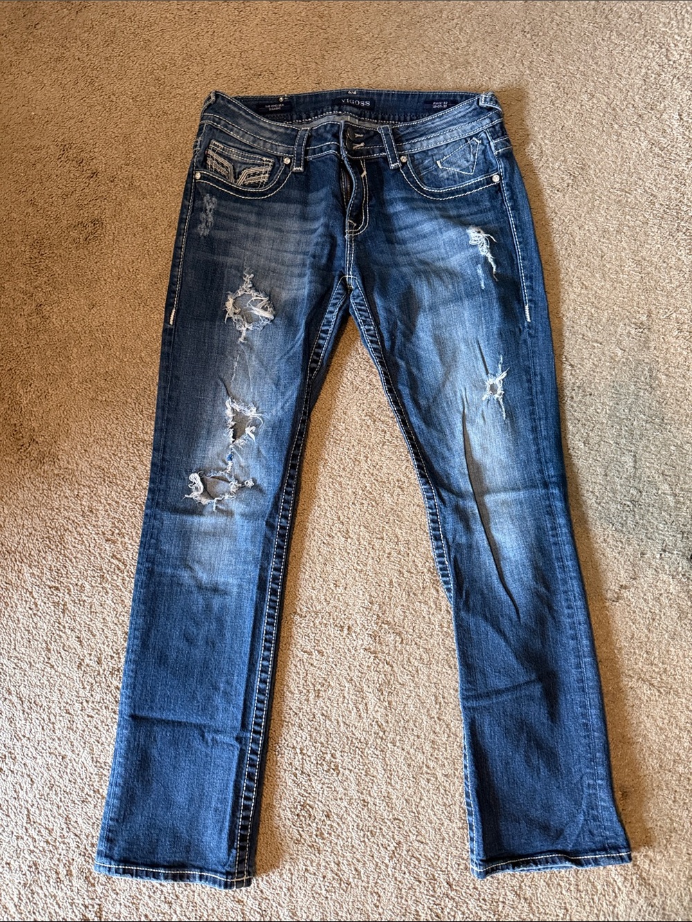 Vigoss Blue Distressed Straight Leg Jeans